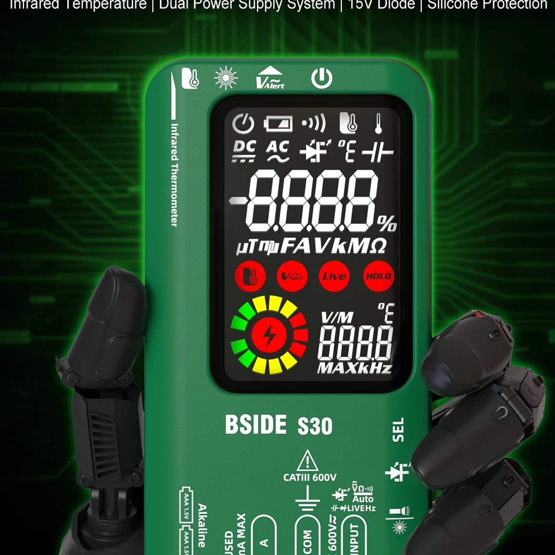 BSIDE-multímetro Digital inteligente de 15V, medidor de temperatura infrarroja, diodo LED, RMS verdadero, 9999 CC, voltaje de CA, recargable, DMM 8