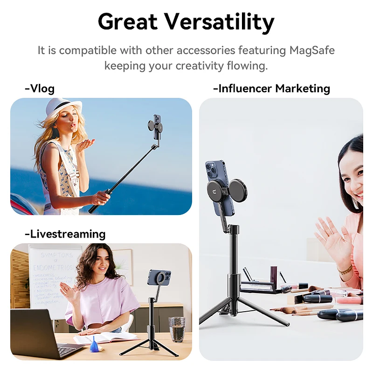 Ulanzi MG-003 Pro trípode magnético para palo Selfie para teléfono 1,36 m trípode Selfie extensible para iPhone 15 14 13 12 Vlog transmisión en vivo 6