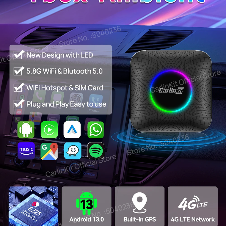 8G+128G Carlinkit CarPlay Ai Box LED Android 13 Inalámbrico Android Auto CarPlay Video TV Box Qualcomm SM6225 Caja de transmisión de 8 núcleos para VW Ford Kia Toyota Honda Benz MG BYD Mazda 15