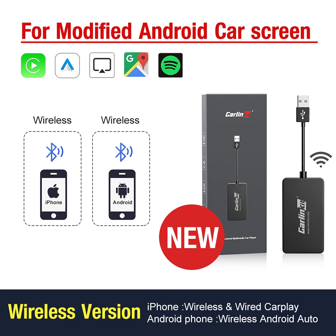 Gran oferta CarlinKit USB inalámbrico y con cable CarPlay Dongle Android Auto AI Box Mirrorlink reproductor Multimedia para coche Bluetooth conexión automática 7