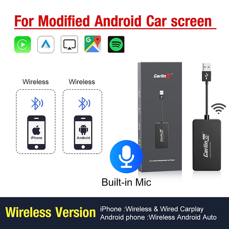 Gran oferta CarlinKit USB inalámbrico y con cable CarPlay Dongle Android Auto AI Box Mirrorlink reproductor Multimedia para coche Bluetooth conexión automática 8