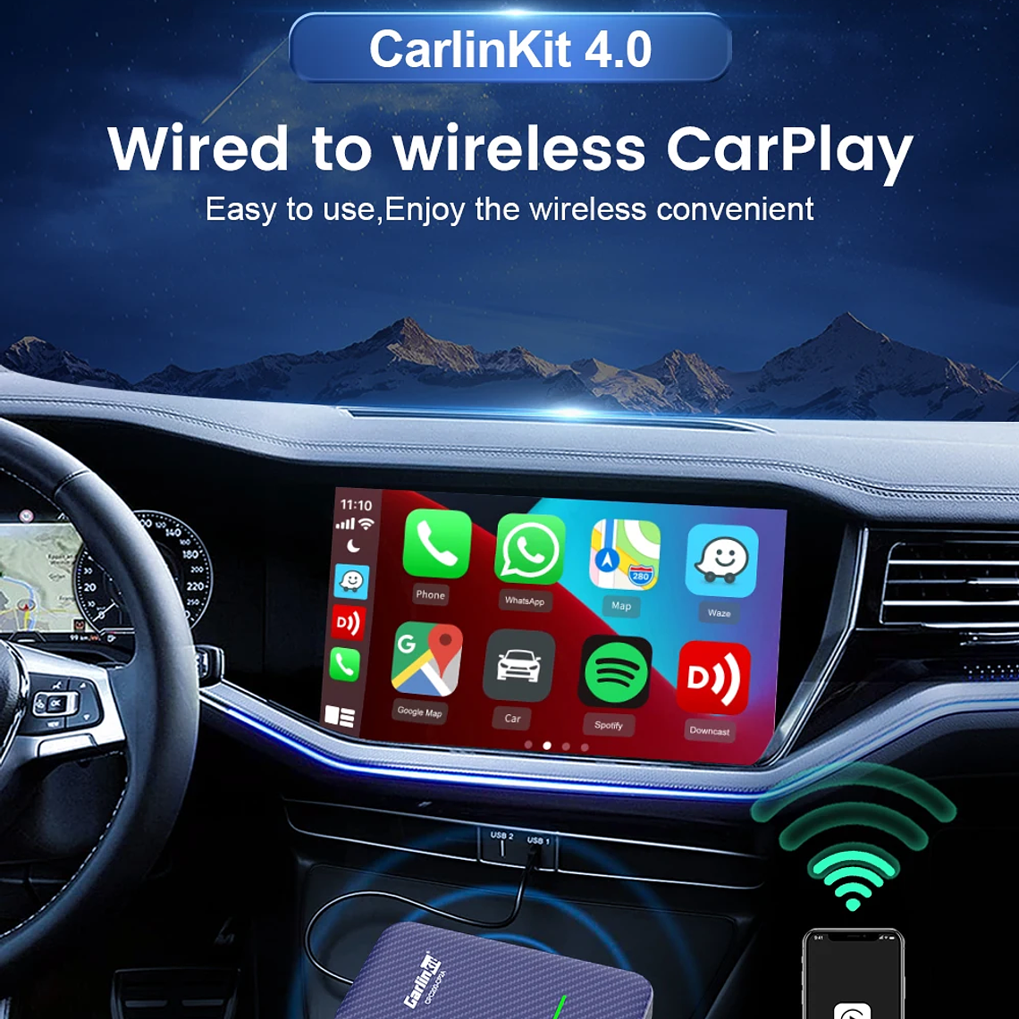 Carlinkit 4,0 CarPlay inalámbrico Android Auto cableado a adaptador inalámbrico para Vw Skoda Toyota Peugeot Kia Mazda IPhone teléfono Android 11