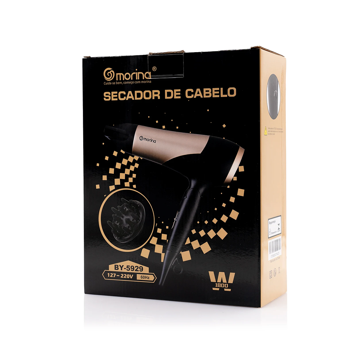Secador de pelo profesional, 110/220V, 1800W, negro/dorado, de Brasil 9
