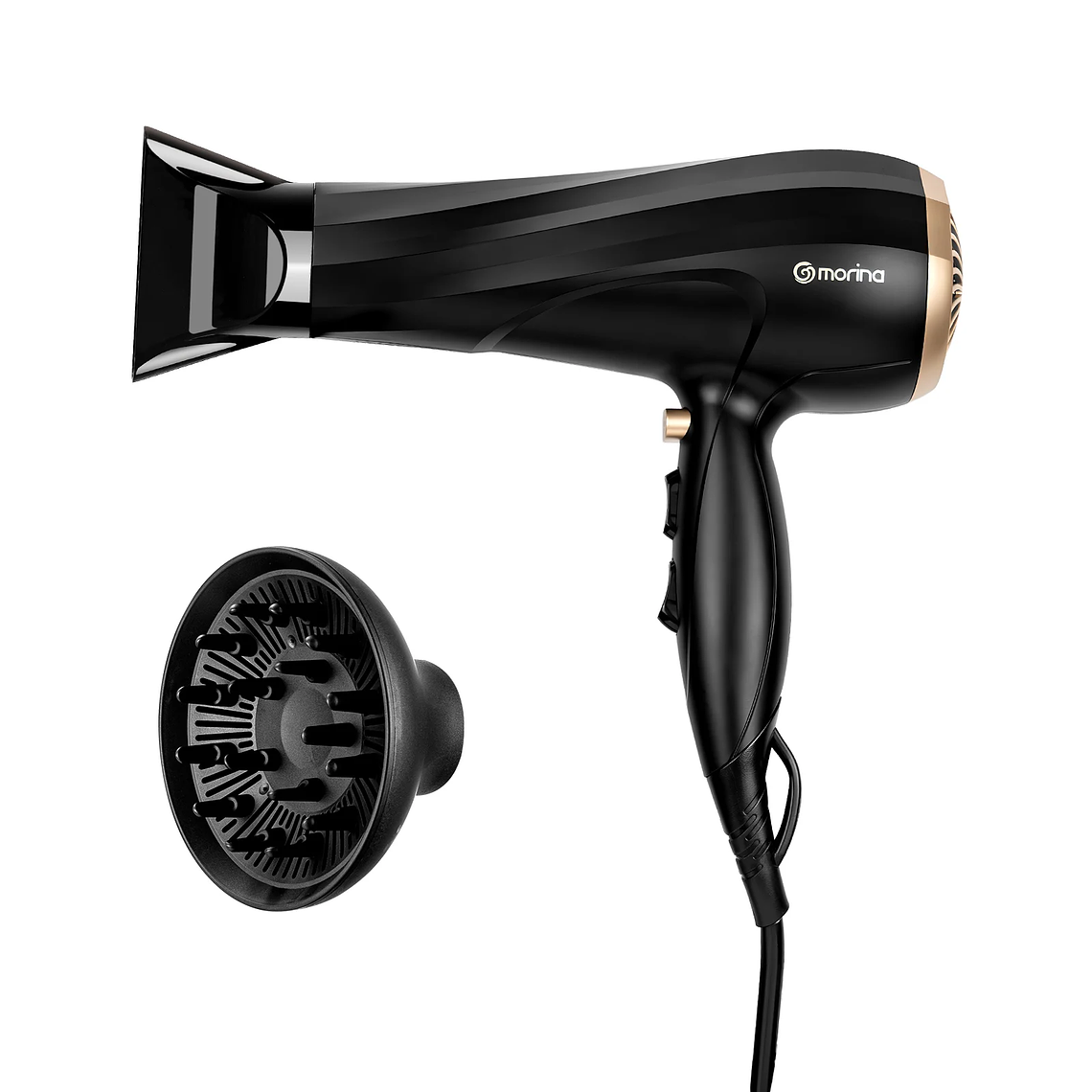 Secador de pelo profesional, 110/220V, 1800W, negro/dorado, de Brasil 11