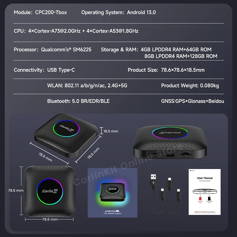 Carlinkit SM6225 Tv Box Android 13 Qualcomm 8 Core Android Auto CarPlay adaptador inalámbrico compatible con vídeo en línea Youtube Netfilx 6