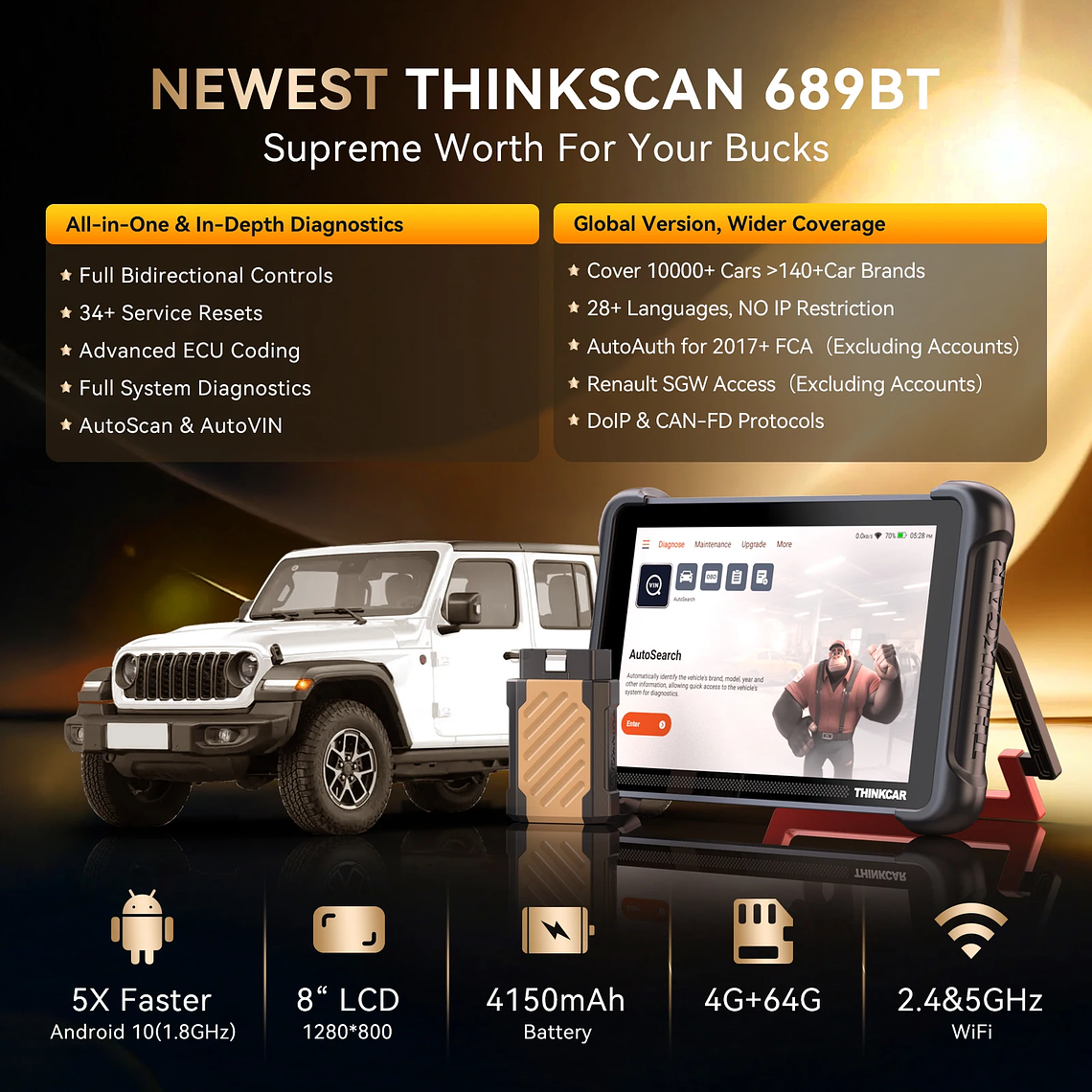 Programación de llaves THINKCAR THINKSCAN 689BT con KEY 101 Herramienta de diagnóstico automotriz Escáner OBD2 bidireccional Codificación de ECU CANFD DOIP 34 Restablecimiento completo Vida útil  15