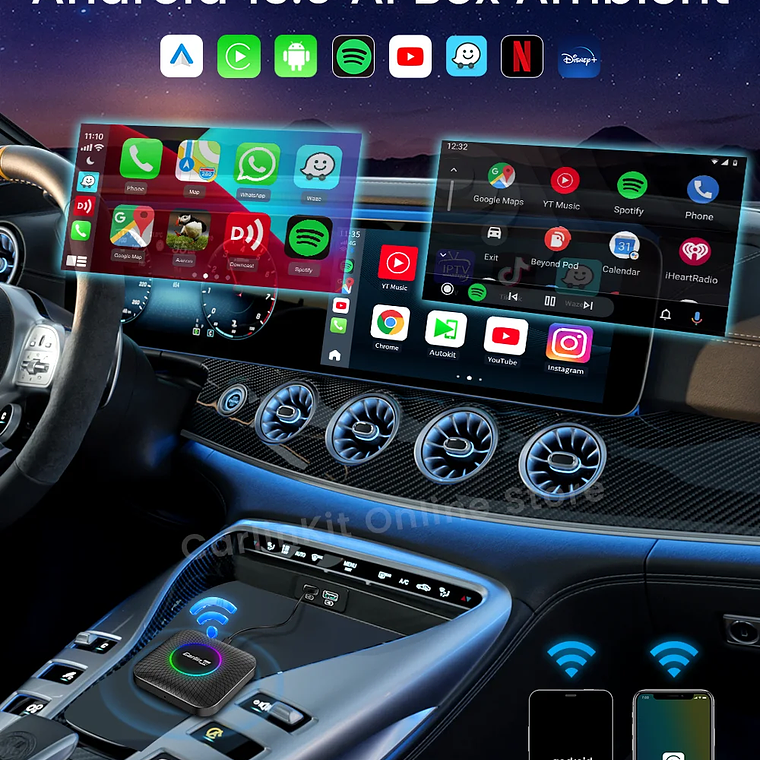 Carlinkit SM6225 Tv Box Android 13 Qualcomm 8 Core Android Auto CarPlay adaptador inalámbrico compatible con vídeo en línea Youtube Netfilx 10