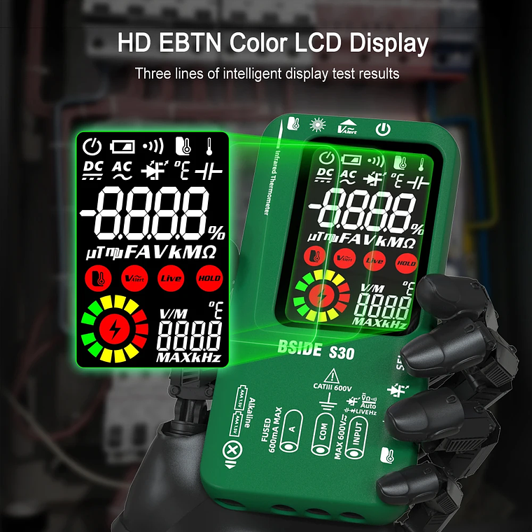 BSIDE-multímetro Digital inteligente de 15V, medidor de temperatura infrarroja, diodo LED, RMS verdadero, 9999 CC, voltaje de CA, recargable, DMM 11