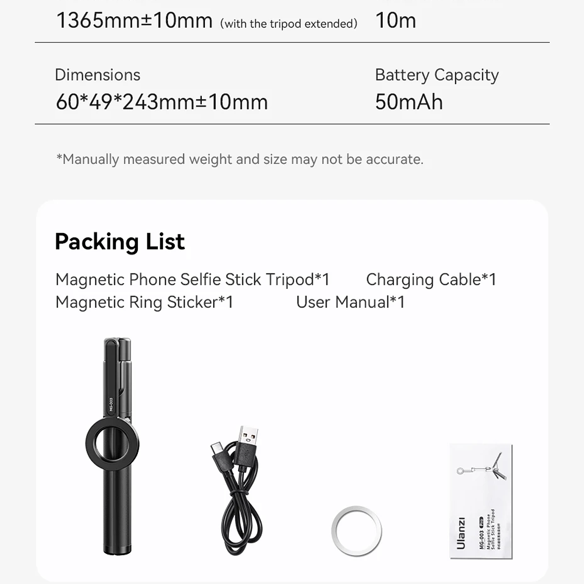 Ulanzi MG-003 Pro trípode magnético para palo Selfie para teléfono 1,36 m trípode Selfie extensible para iPhone 15 14 13 12 Vlog transmisión en vivo 20