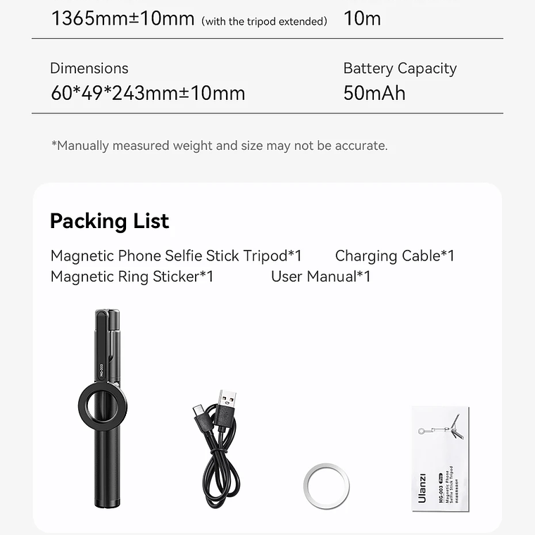 Ulanzi MG-003 Pro trípode magnético para palo Selfie para teléfono 1,36 m trípode Selfie extensible para iPhone 15 14 13 12 Vlog transmisión en vivo 20