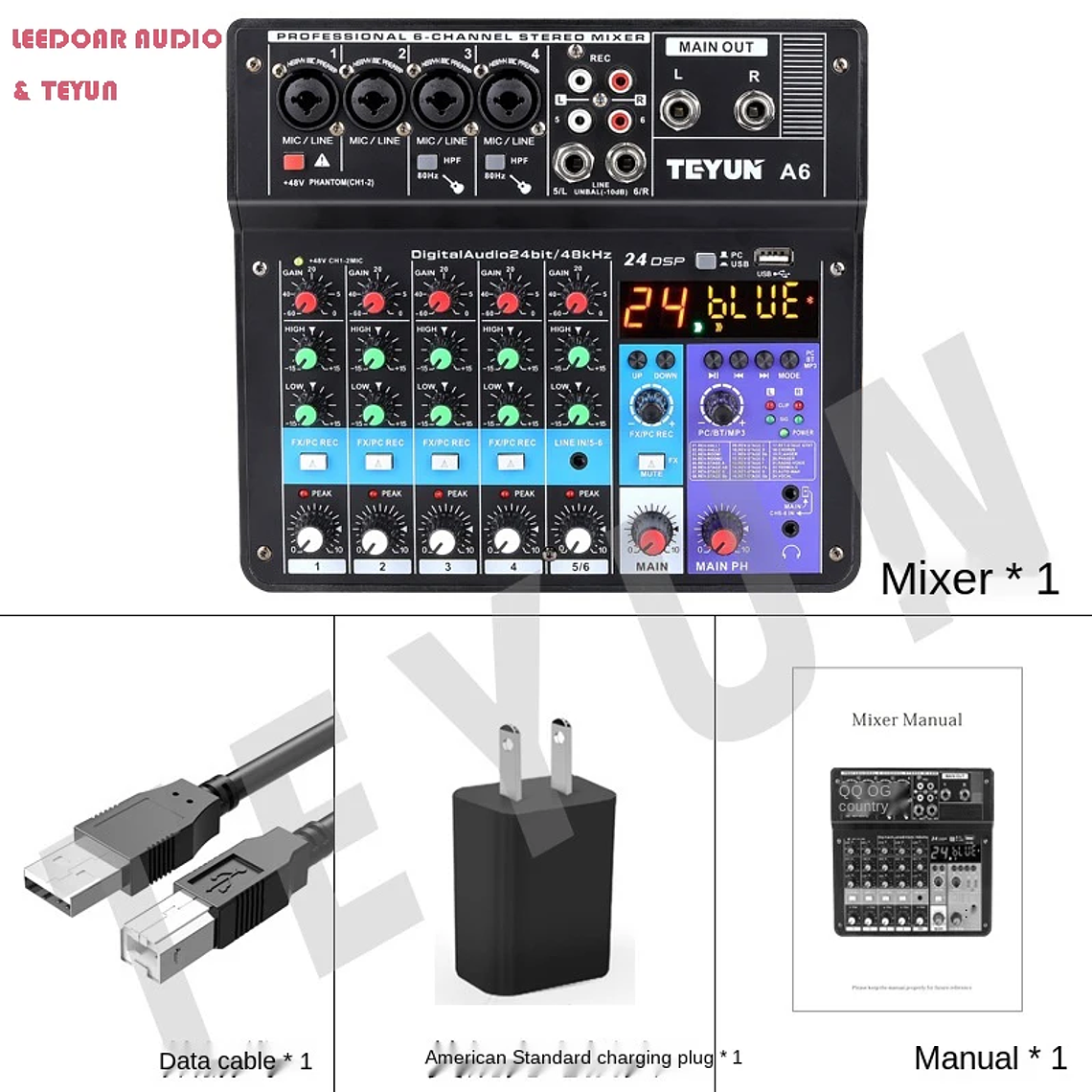 TEYUN 8, 6, mezclador portátil profesional de 4 canales, consola mezcladora de sonido para ordenador, interfaz de Audio, transmisión en vivo A4, A6, A8, 48V 11