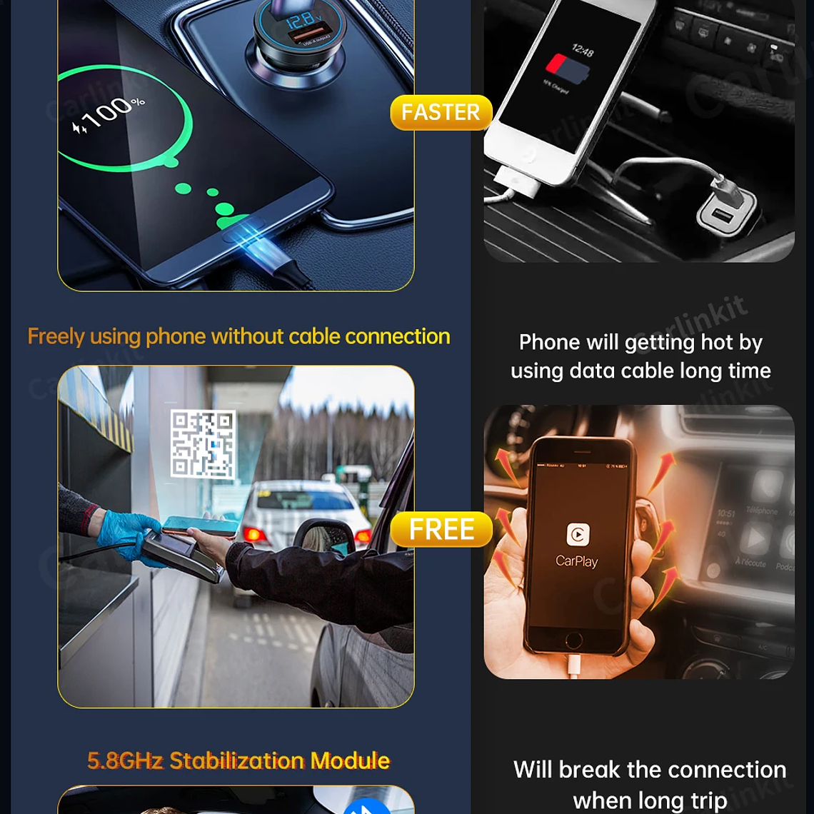 Carlinkit 4,0 CarPlay inalámbrico Android Auto cableado a adaptador inalámbrico para Vw Skoda Toyota Peugeot Kia Mazda IPhone teléfono Android 18