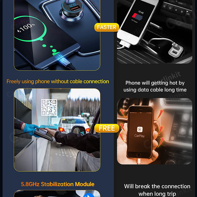 Carlinkit 4,0 CarPlay inalámbrico Android Auto cableado a adaptador inalámbrico para Vw Skoda Toyota Peugeot Kia Mazda IPhone teléfono Android 18