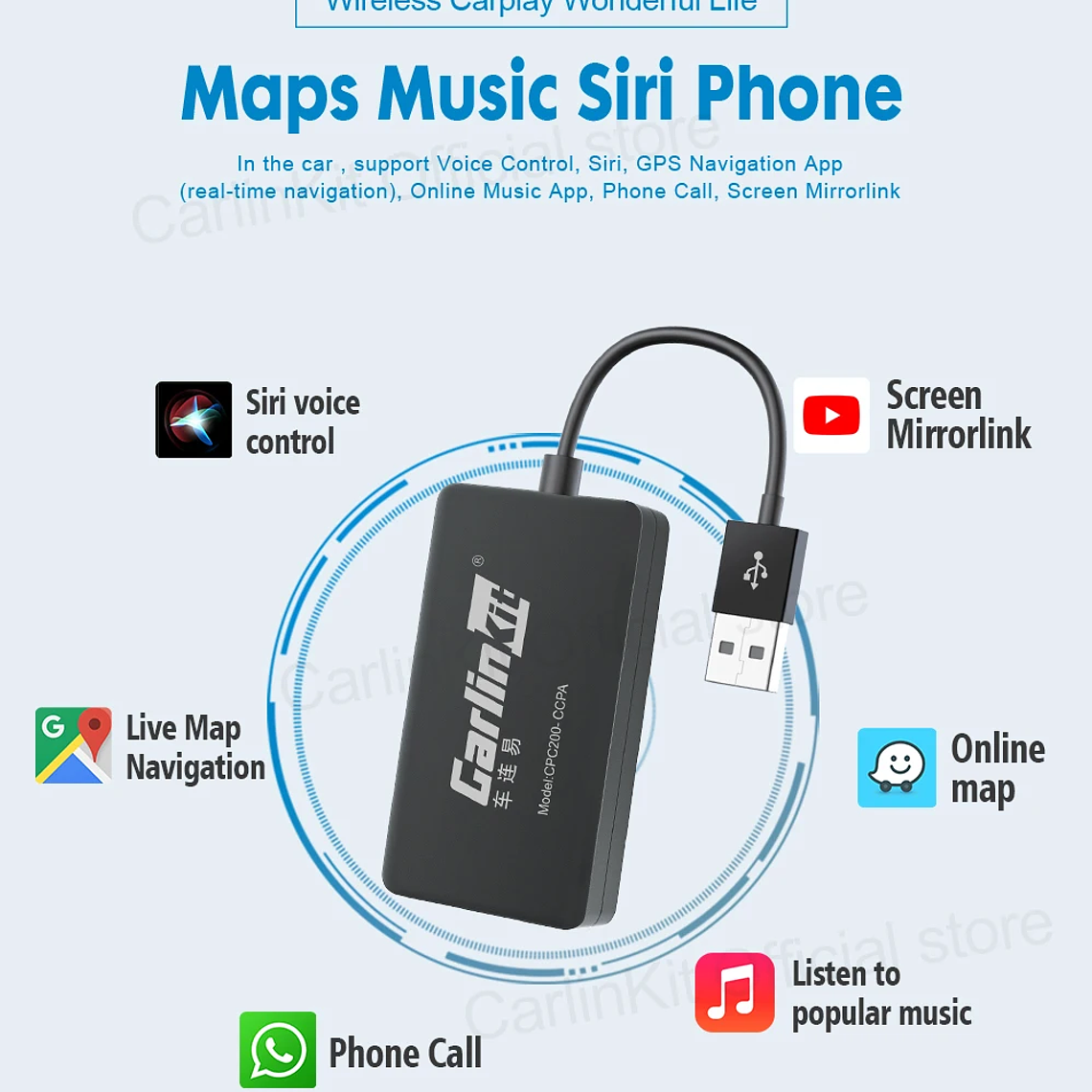Gran oferta CarlinKit USB inalámbrico y con cable CarPlay Dongle Android Auto AI Box Mirrorlink reproductor Multimedia para coche Bluetooth conexión automática 22