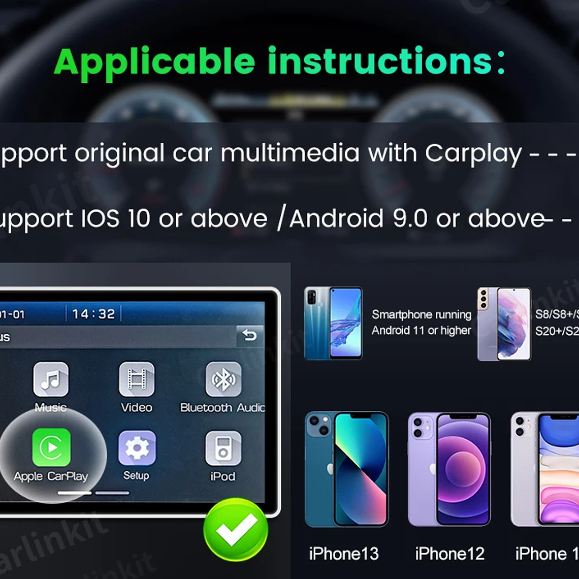 Carlinkit 4,0 CarPlay inalámbrico Android Auto cableado a adaptador inalámbrico para Vw Skoda Toyota Peugeot Kia Mazda IPhone teléfono Android 22