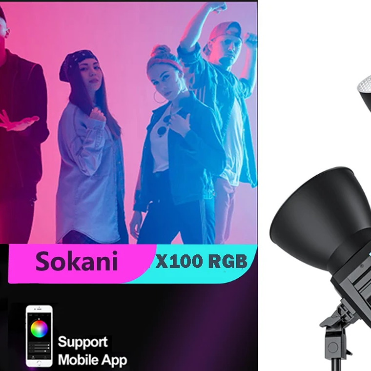 Sokani X100 Luz LED bicolor para vídeo, iluminación de montaje Bowens para fotografía, grabación de vídeo, disparo al aire libre, X100, 100W, RGB 22