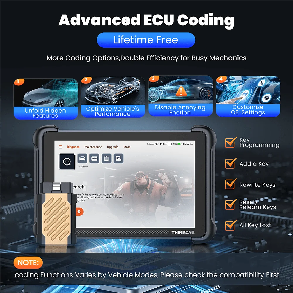 Programación de llaves THINKCAR THINKSCAN 689BT con KEY 101 Herramienta de diagnóstico automotriz Escáner OBD2 bidireccional Codificación de ECU CANFD DOIP 34 Restablecimiento completo Vida útil  34