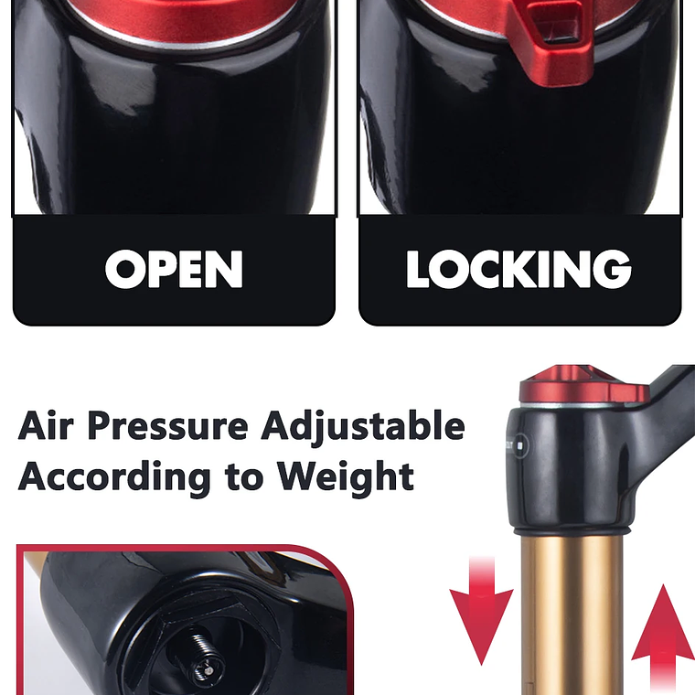 BOLANY R29 Horquilla de Bicicleta con Ajuste de Rebote Suspensión Delantera de Aire MTB 26/27.5/29 Pulgadas Recorrido de 120 mm Horquilla de 9x100mm Liberación Rápida Accesorios para Bicicletas Hor 40