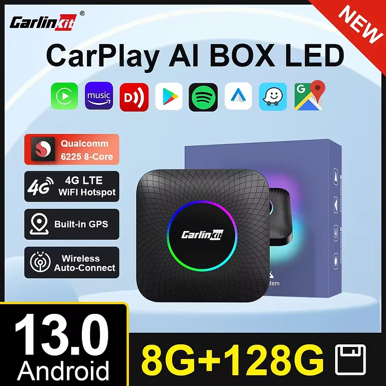 8G+128G Carlinkit CarPlay Ai Box LED Android 13 Inalámbrico Android Auto CarPlay Video TV Box Qualcomm SM6225 Caja de transmisión de 8 núcleos para VW Ford Kia Toyota Honda Benz MG BYD Mazda 1