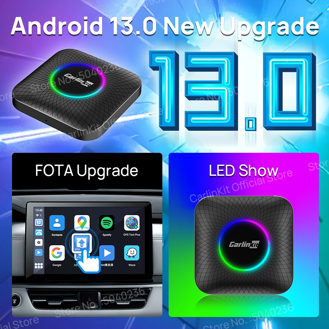 8G+128G Carlinkit CarPlay Ai Box LED Android 13 Inalámbrico Android Auto CarPlay Video TV Box Qualcomm SM6225 Caja de transmisión de 8 núcleos para VW Ford Kia Toyota Honda Benz MG BYD Mazda 3