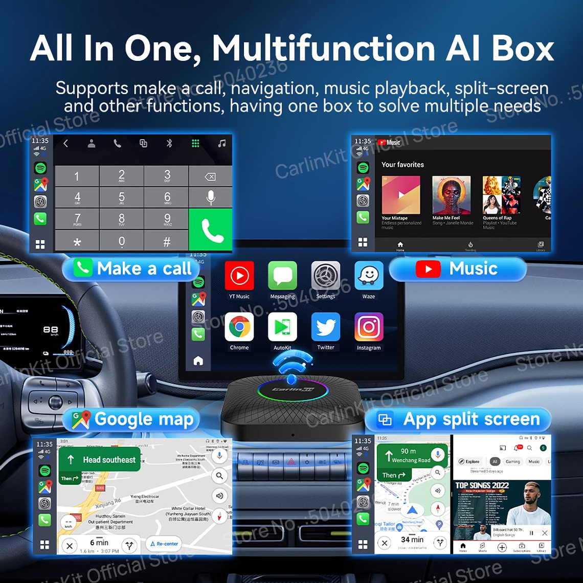 8G+128G Carlinkit CarPlay Ai Box LED Android 13 Inalámbrico Android Auto CarPlay Video TV Box Qualcomm SM6225 Caja de transmisión de 8 núcleos para VW Ford Kia Toyota Honda Benz MG BYD Mazda 4