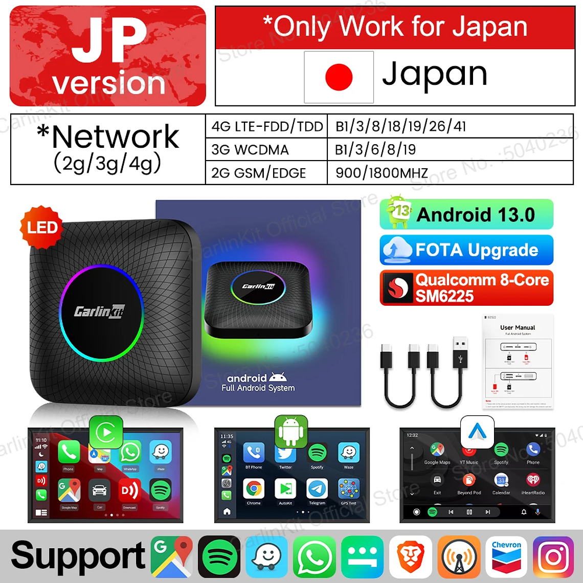 8G+128G Carlinkit CarPlay Ai Box LED Android 13 Inalámbrico Android Auto CarPlay Video TV Box Qualcomm SM6225 Caja de transmisión de 8 núcleos para VW Ford Kia Toyota Honda Benz MG BYD Mazda 7