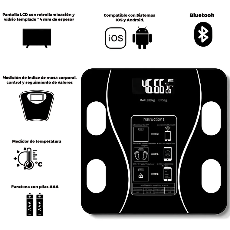 Báscula inteligente de bioimpedancia digital profesional Bluetooth de 180 kg 4