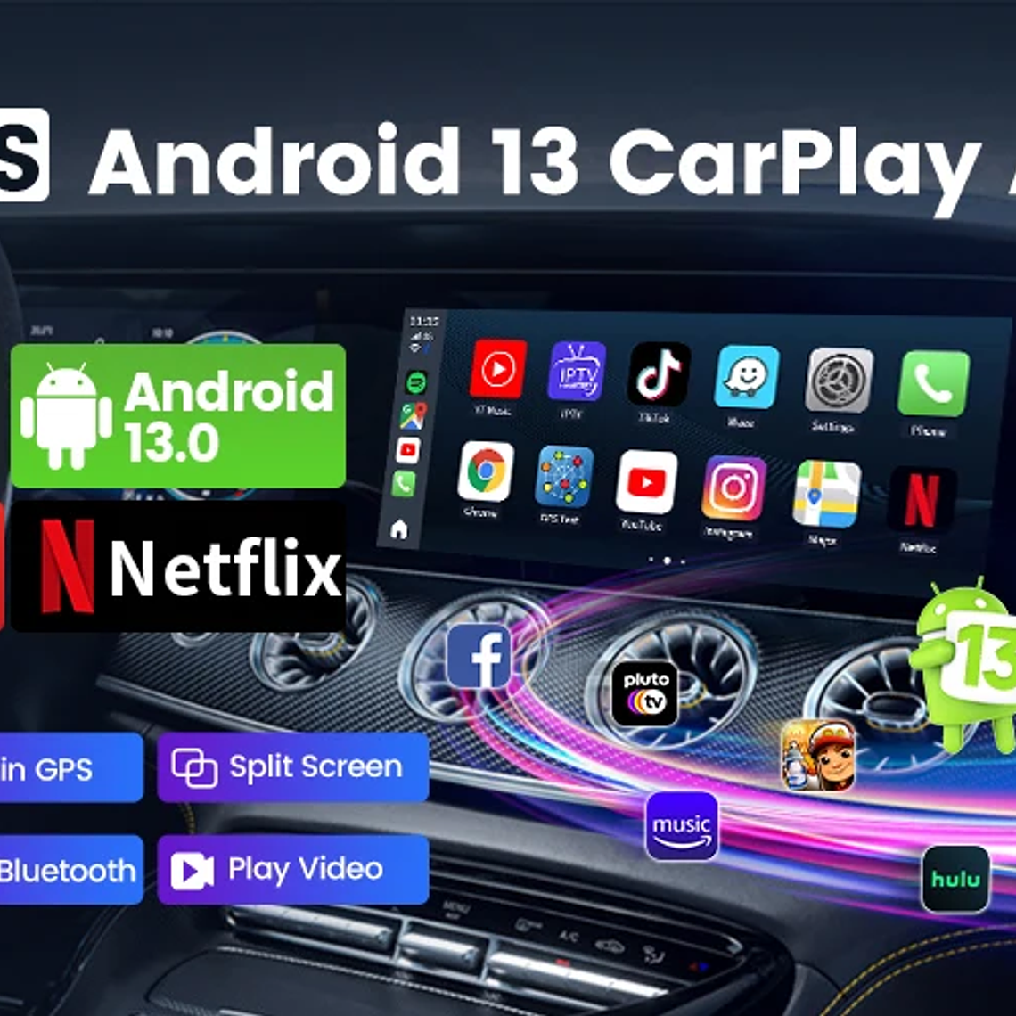 8G+128G Carlinkit CarPlay Ai Box LED Android 13 Inalámbrico Android Auto CarPlay Video TV Box Qualcomm SM6225 Caja de transmisión de 8 núcleos para VW Ford Kia Toyota Honda Benz MG BYD Mazda 13