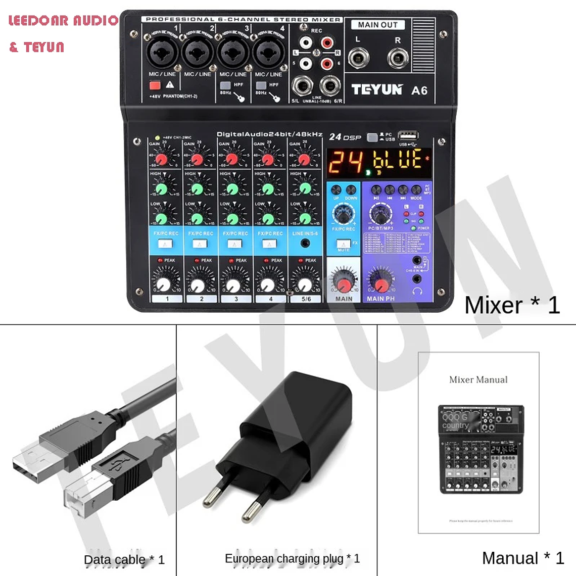 TEYUN 8, 6, mezclador portátil profesional de 4 canales, consola mezcladora de sonido para ordenador, interfaz de Audio, transmisión en vivo A4, A6, A8, 48V 10