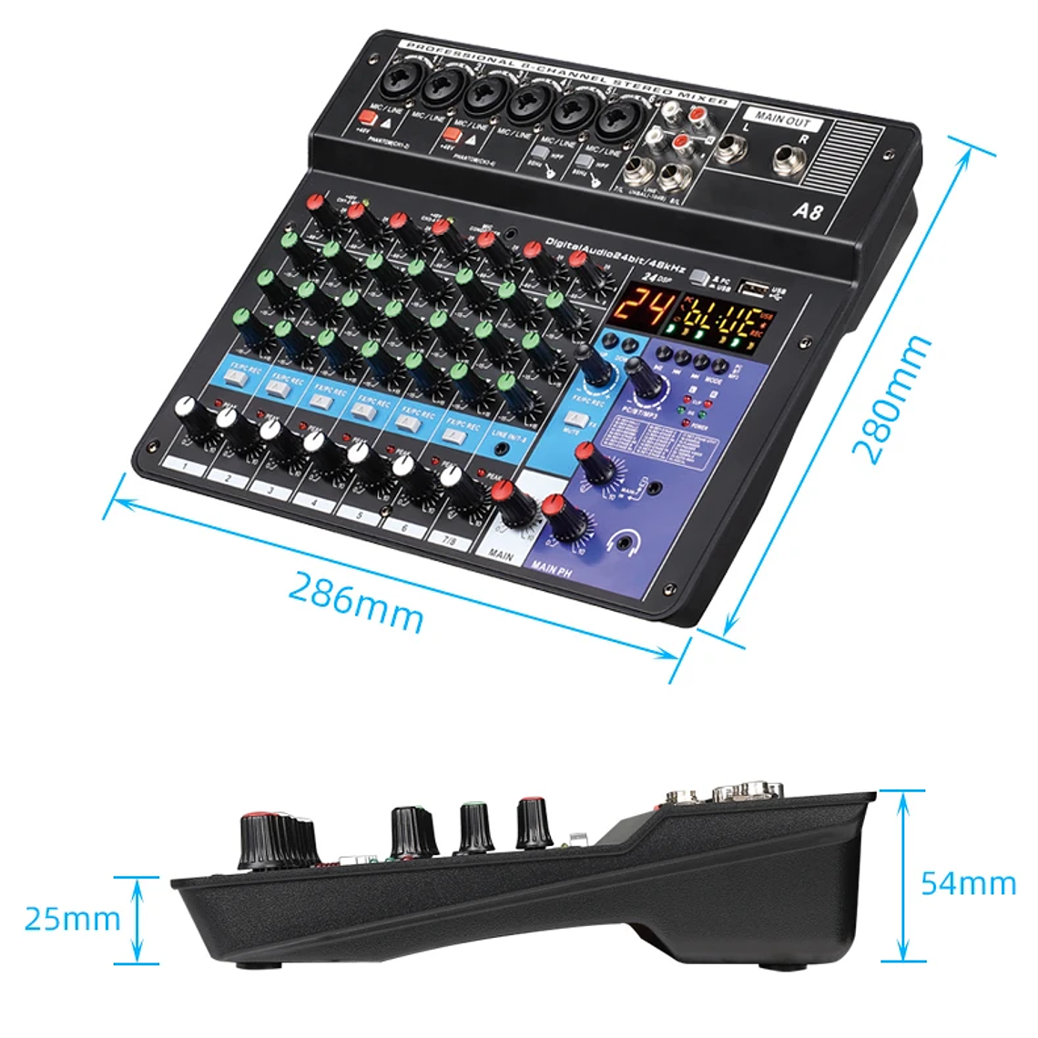 TEYUN 8, 6, mezclador portátil profesional de 4 canales, consola mezcladora de sonido para ordenador, interfaz de Audio, transmisión en vivo A4, A6, A8, 48V 17