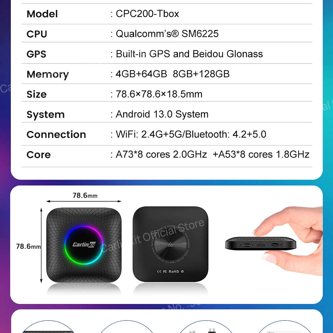 8G+128G Carlinkit CarPlay Ai Box LED Android 13 Inalámbrico Android Auto CarPlay Video TV Box Qualcomm SM6225 Caja de transmisión de 8 núcleos para VW Ford Kia Toyota Honda Benz MG BYD Mazda 32