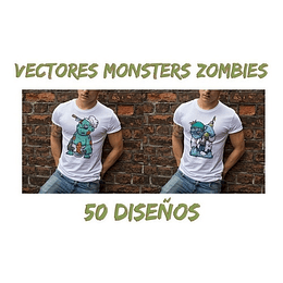 Plantillas Vectores Sublimación Poleras - Monster Zombies