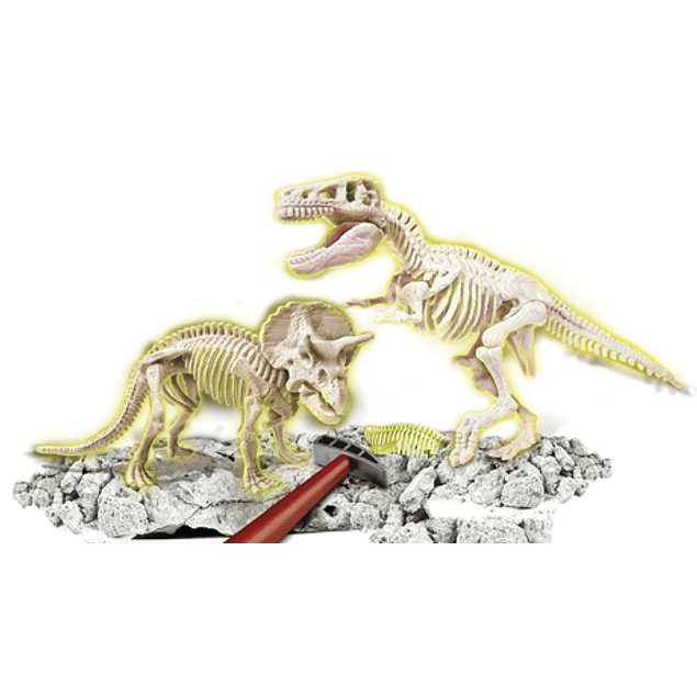 Arqueojugando T-Rex y Triceratops fosforescente