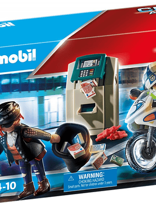 Playmobil Ciudad Moto De Policia Persecucion Del Ladron Del Dinero