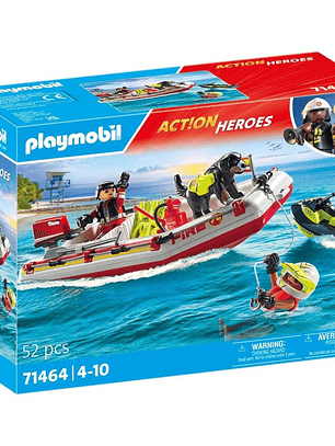Playmobil 71464 Action Heroes bote de bomberos con moto acuática misión