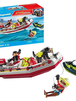 Playmobil 71464 Action Heroes bote de bomberos con moto acuática misión