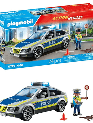 Playmobil 71729 Action Heroes coche de policía con conos y señal