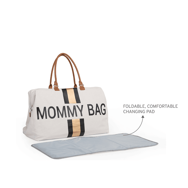 Mommy Bag - Blanca Rayas Negro y Dorado