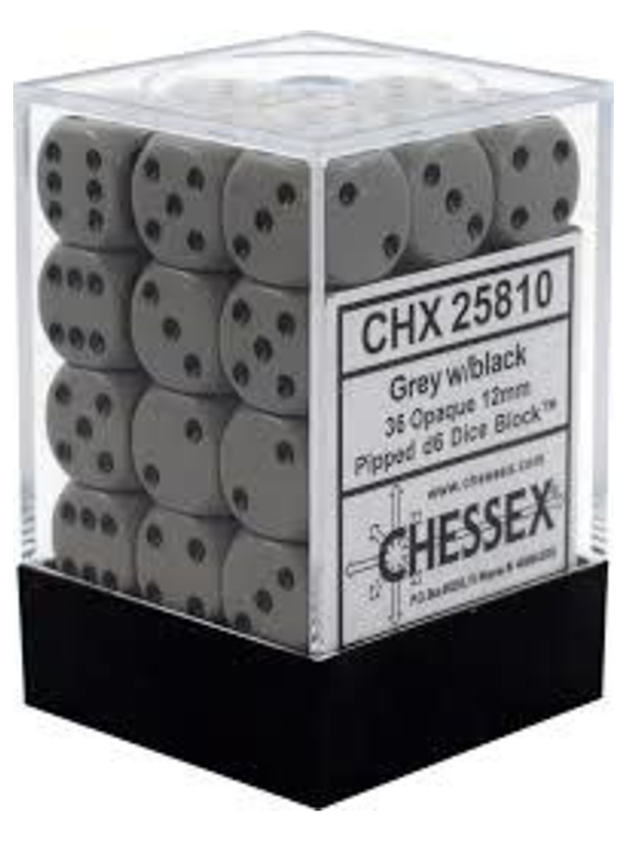 Chessex Opaque 12mm d6 with pips Dice Blocks (36 Dice) - Dark Grey w/Black