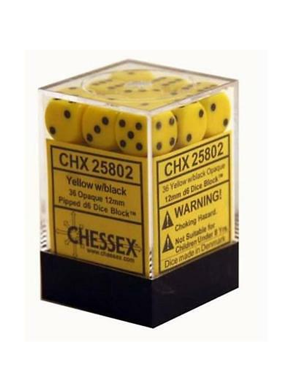Chessex Opaque 12mm d6 with pips Dice Blocks (36 Dice) - Yellow w/Black