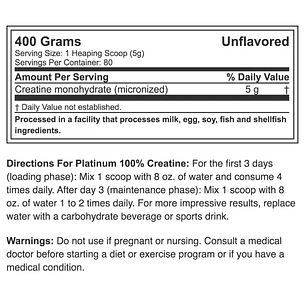 Creatina PLATINUM Monohydrate – 400 grs / 80 servicios, unflavored