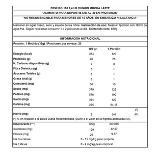 Iso 100 Dunkin 1.4 Lb Edición Limitada Dunkin Mocha Latte
