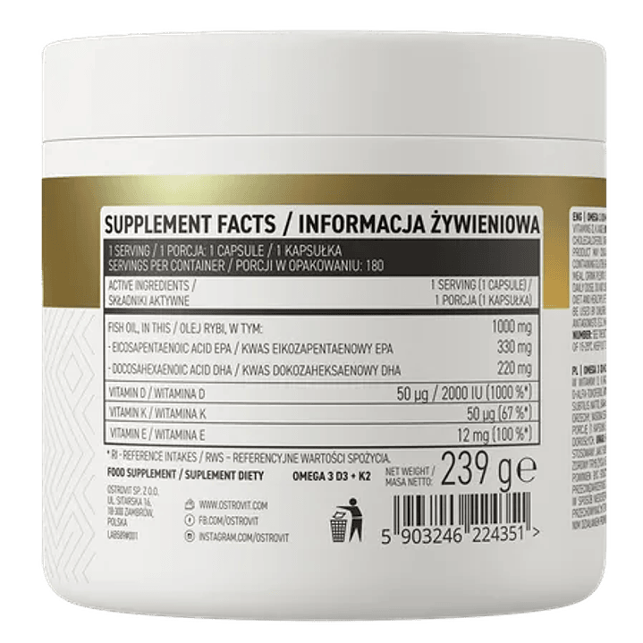 OSTROVIT Omega 3 D3+K2 (180 cápsulas) 3