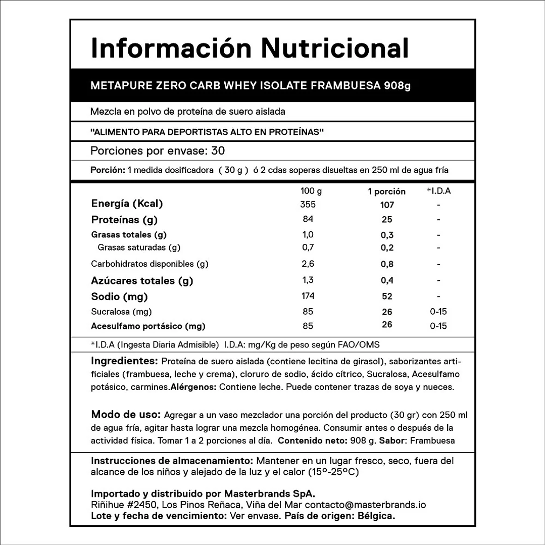 Whey Protein Isolate Zero Carb 908 Grs | 30 servicios RASPBERRY 2