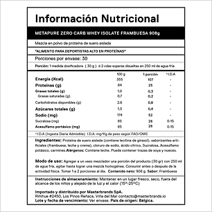 Whey Protein Isolate Zero Carb 908 Grs | 30 servicios RASPBERRY