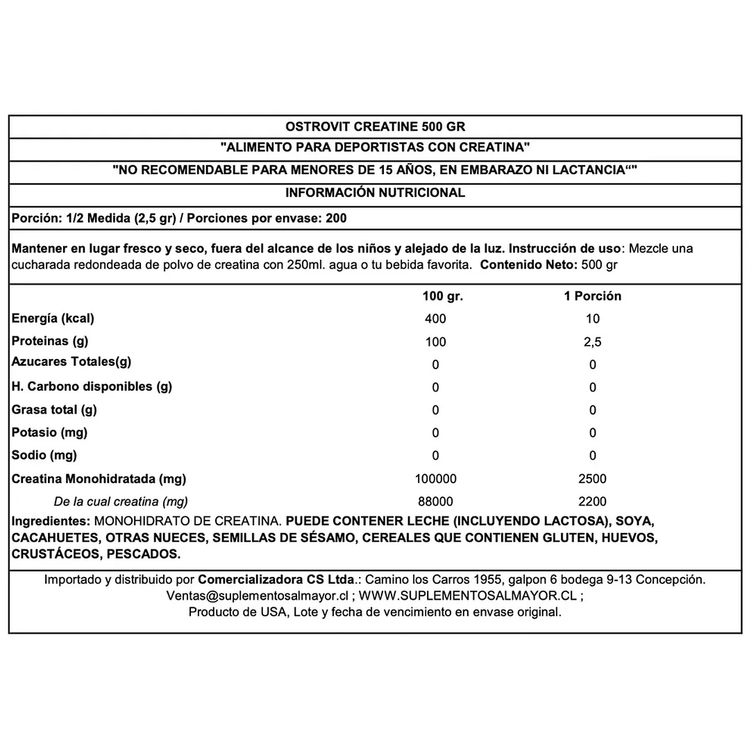Creatina Monohidratada Ostrovit 500 Grs 2