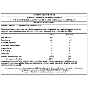 Creatina Monohidratada Ostrovit 500 Grs
