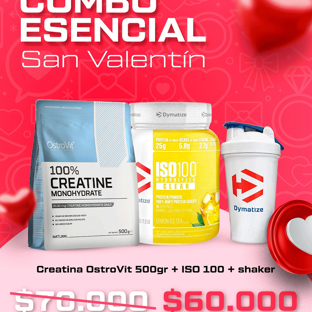 Combo: ISO 100 1.4L + Creatina Ostrovit 500g + Shaker 1