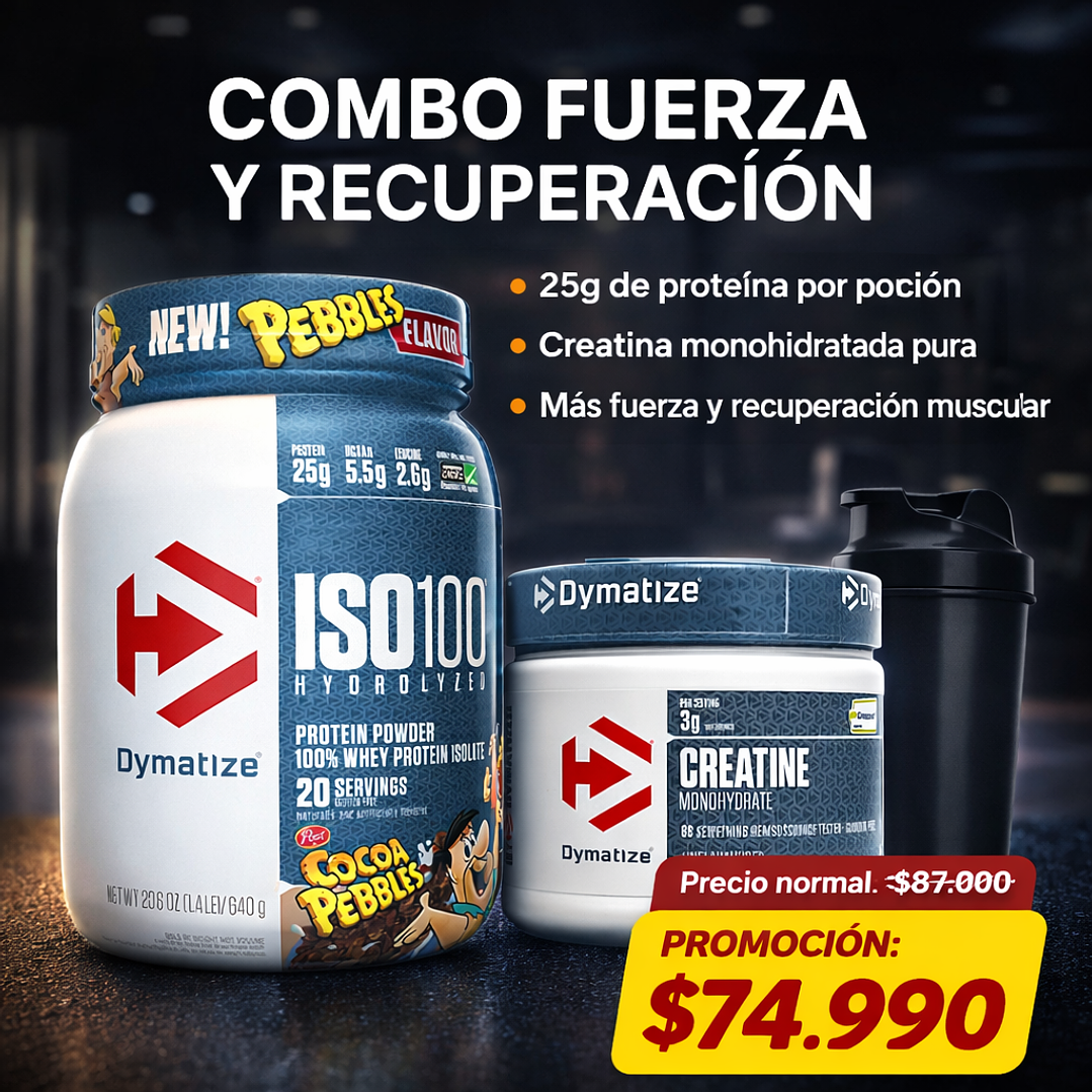COMBO: Proteina 20 Servicios Cocoa + Creatina 300g Dymatize + shaker 1