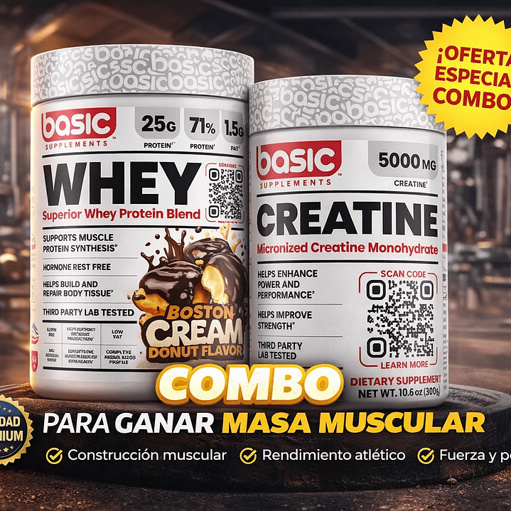 Proteina Whey 2 Lb Boston Cream Donut + Creatina 300g Basic   1